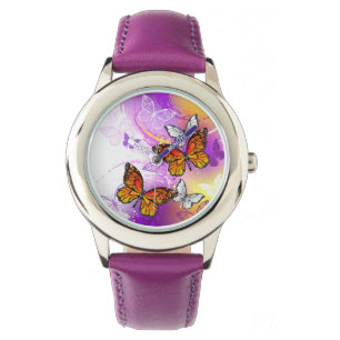 Monarch Butterflies on Purple Background Watch