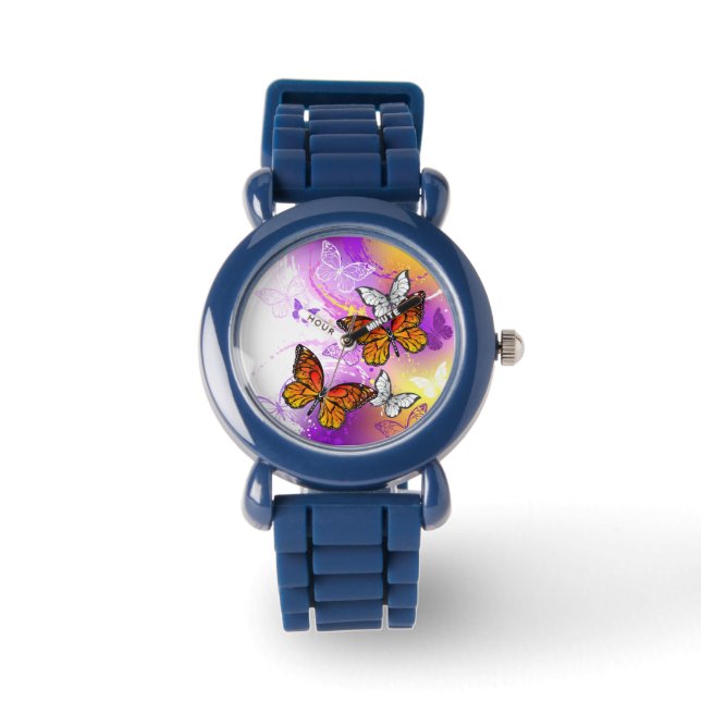 Monarch Butterflies on Purple Background Watch (Front)