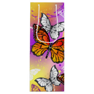 Monarch Butterflies on Purple Background Wine Gift Bag