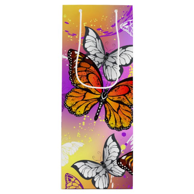 Monarch Butterflies on Purple Background Wine Gift Bag (Front)