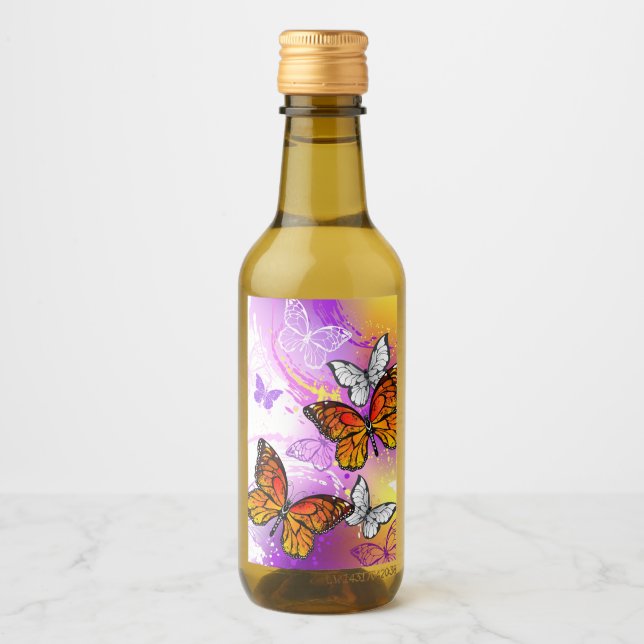 Monarch Butterflies on Purple Background Wine Label (Front)