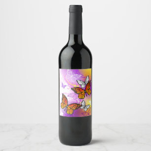 Monarch Butterflies on Purple Background Wine Label