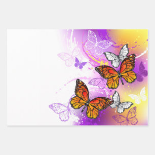 Monarch Butterflies on Purple Background Wrapping Paper Sheet
