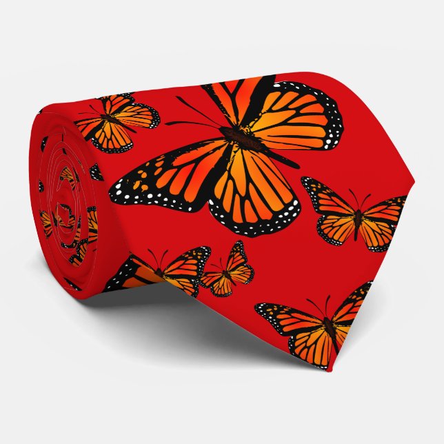 Monarch Butterflies on Red Tie (Rolled)