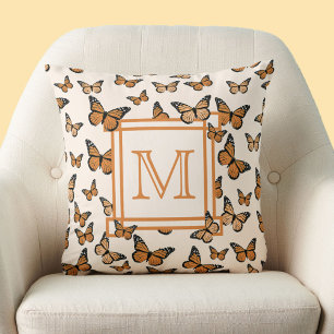 Monarch Butterflies Orange Custom Monogram Cushion