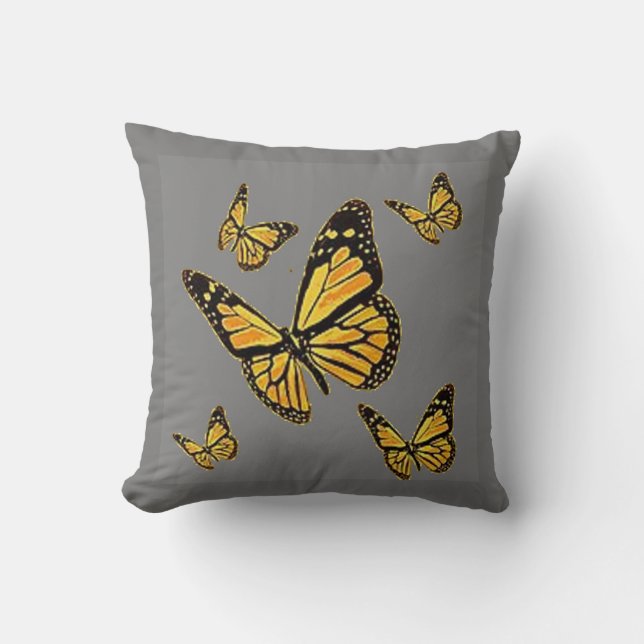 MONARCH BUTTERFLIES PATTERN  GREY ART CUSHION (Front)