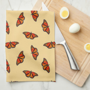 Monarch butterflies pattern pale yellow w monogram tea towel