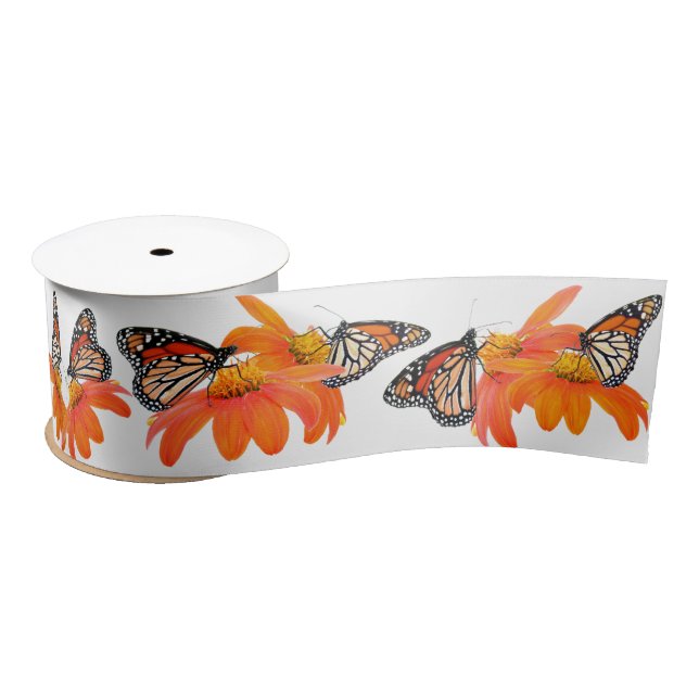 Monarch Butterflies Sunflower Floral Flower Garden Satin Ribbon (Spool)
