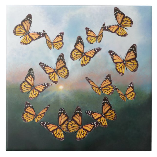Monarch Butterflies Welcome Dawn Tile (Front)