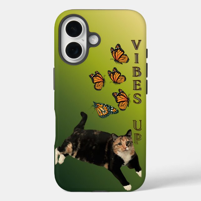 Monarch Butterflies With Calico Cat- VIBES UP Case-Mate iPhone Case (Back)