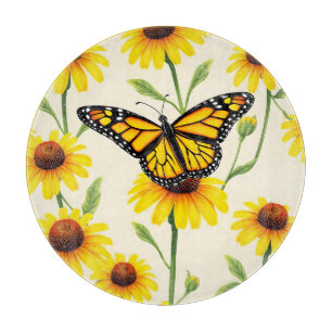 Monarch Butterflies Yellow Daisies Pattern Cutting Board