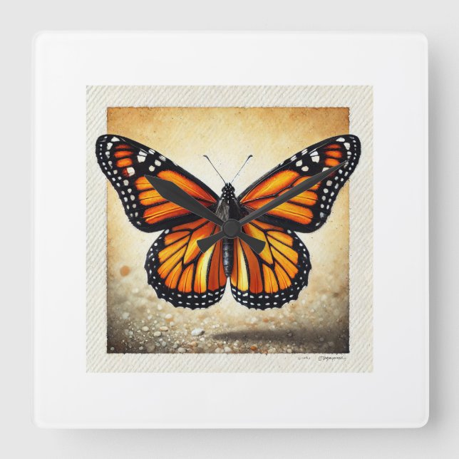 Monarch butterfly 231024IREF220 - Watercolor Square Wall Clock (Front)