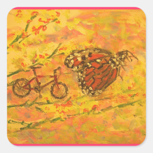 monarch butterfly and bicycle square sticker