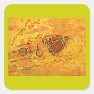 monarch butterfly and bicycle square sticker