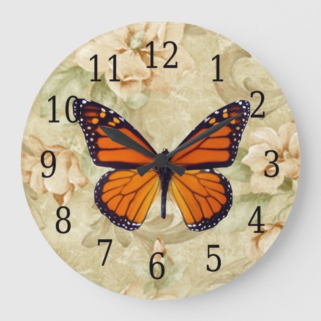 Monarch Butterfly And Flowers Clock (Front)