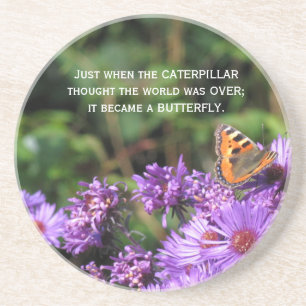 Monarch butterfly and purple flowers coaster