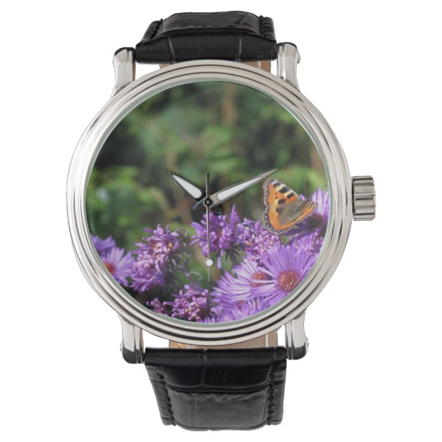 Monarch butterfly and purple flowers watch (Front)