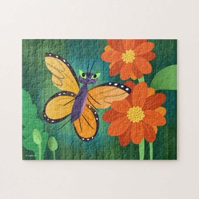 Monarch Butterfly and Red Mum Daisies Jigsaw Puzzle (Horizontal)