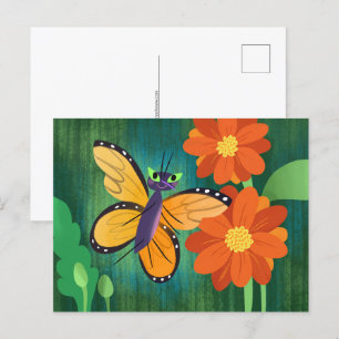 Monarch Butterfly and Red Mum Daisies Postcard
