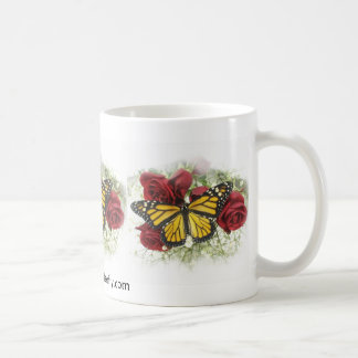 Monarch Butterfly and Red Roses Cup