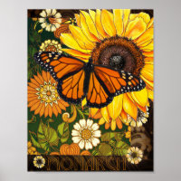  Monarch Butterfly and Sunflower Vintage Collage