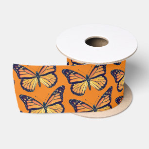 Monarch Butterfly Art on Orange Ribbon Satin Ribbon