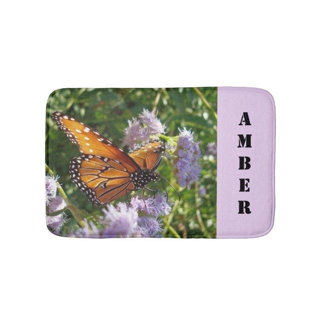 Monarch Butterfly Beautiful Animal Purple Flowers Bath Mat (Front)