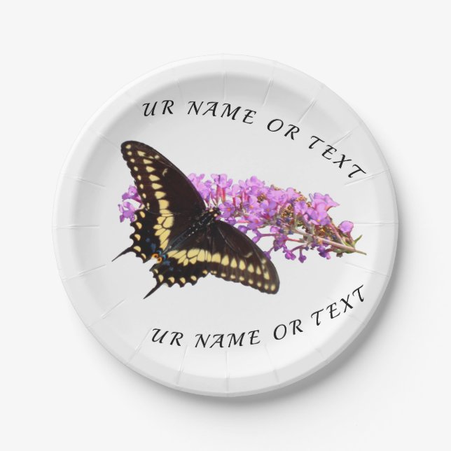 Monarch Butterfly ( Black / Yellow ) on lilac Paper Plate (Front)