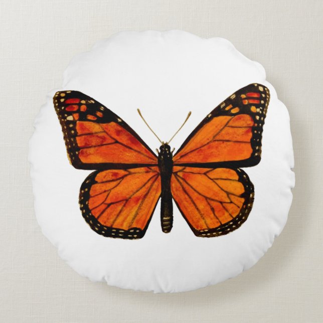 Monarch butterfly (BLUE  BKGRD) Round Cushion (Front)