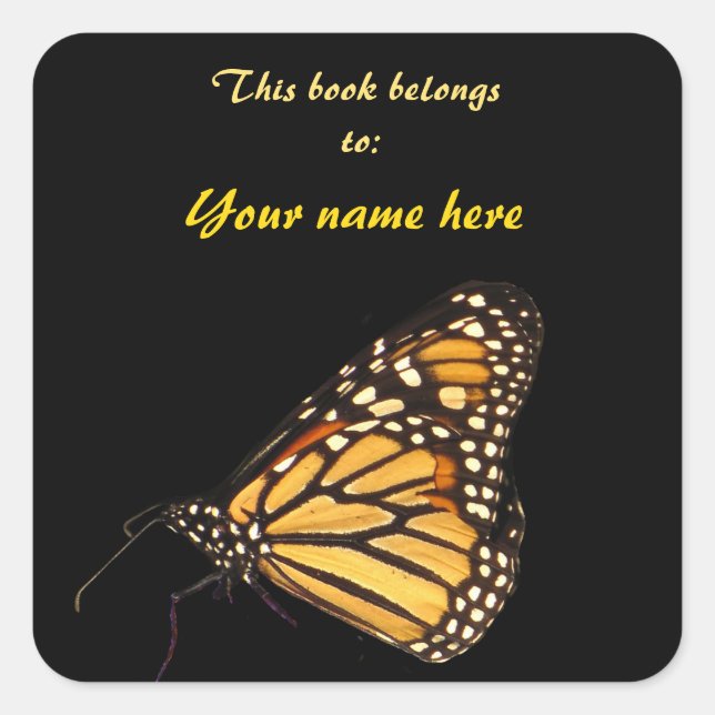 Monarch Butterfly Bookplate Square Sticker (Front)