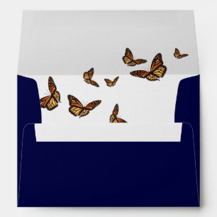  Monarch Butterfly Botanic Navy Blue Fall Wedding  Envelope
