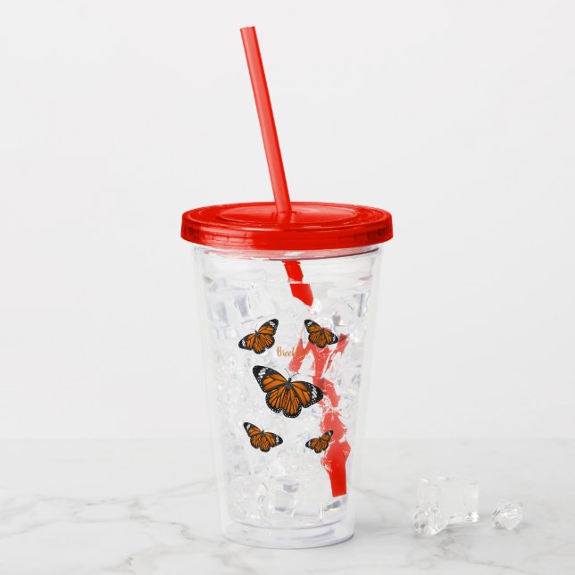 Monarch butterfly cartoon illustration  acrylic tumbler (Front Ice)