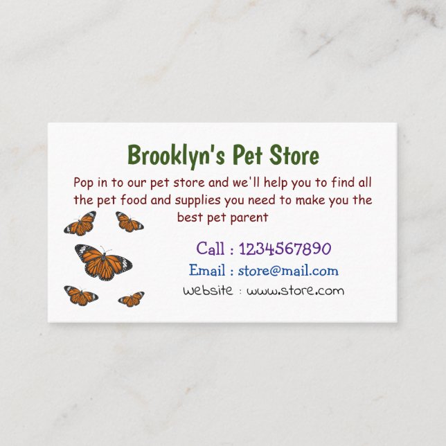 Monarch butterfly cartoon illustration business card (Front)