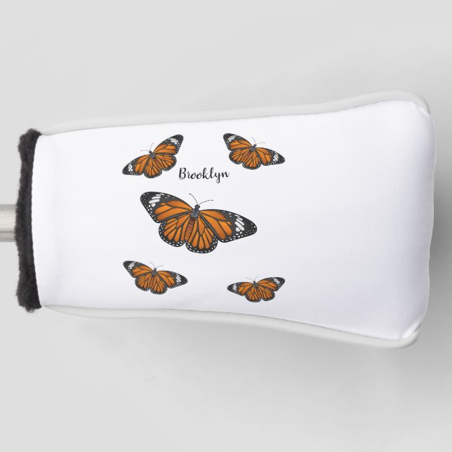 Monarch butterfly cartoon illustration golf head cover (Front)