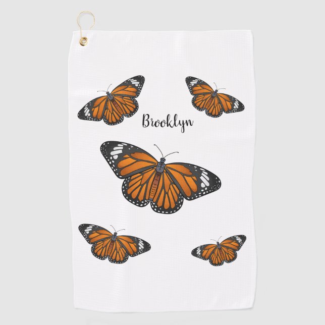 Monarch butterfly cartoon illustration golf towel (Front)