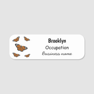 Monarch butterfly cartoon illustration name tag