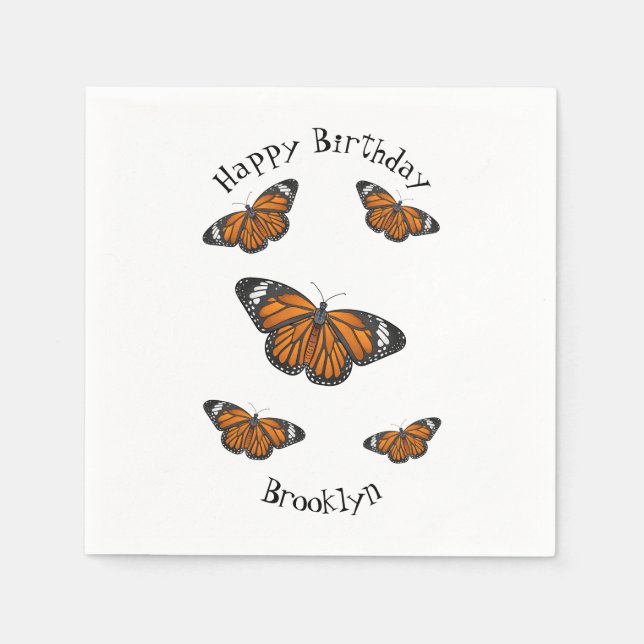Monarch butterfly cartoon illustration napkin (Front)