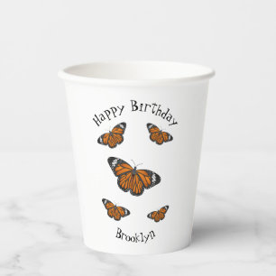 Monarch butterfly cartoon illustration paper cups