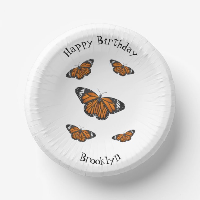 Monarch butterfly cartoon illustration paper plate (Front)