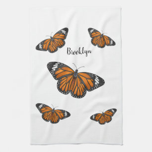 Monarch butterfly cartoon illustration tea towel
