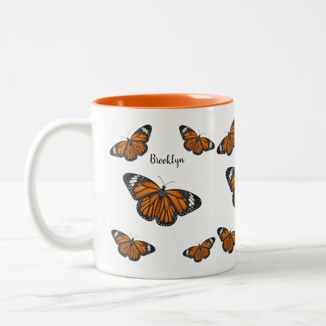 Monarch butterfly cartoon illustration  Two-Tone coffee mug (Left)