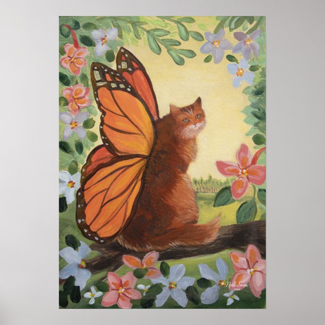 Monarch Butterfly Cat in Meadow Wall Art (Front)