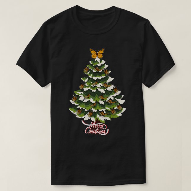 Monarch Butterfly Christmas Tree T-Shirt (Design Front)