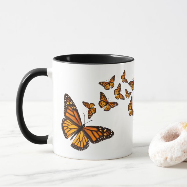 Monarch Butterfly Coffee Tea Office Gift Ceramic Mug (With Donut)