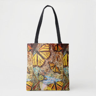 Monarch butterfly collage tote bag