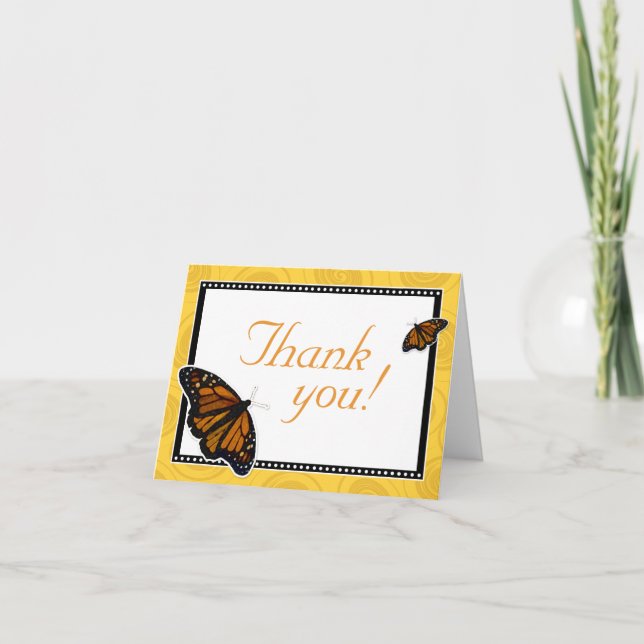 Monarch Butterfly Custom Yellow Thank You Cards (Front)