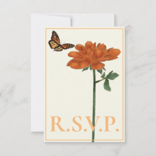 Monarch Butterfly Dahlia Navy Blue QRC RSVP Card