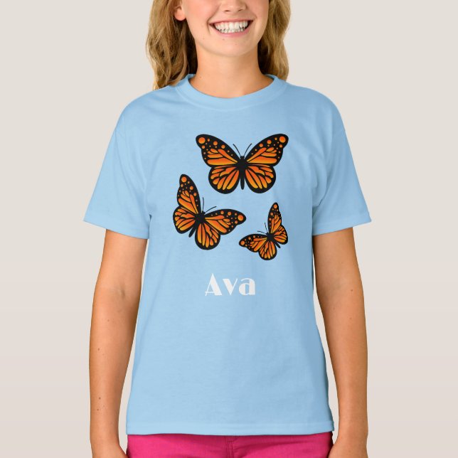 Monarch Butterfly Design - Girls' Basic T-Shirt (Front)