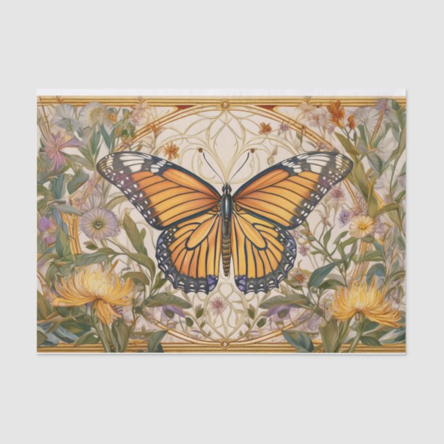 Monarch Butterfly Elegance, Wildflowers & Gold  Tissue Paper (Front)