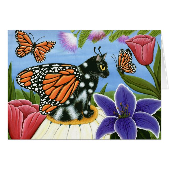 Monarch Butterfly Fairy Cat Fantasy Art Card (Front Horizontal)